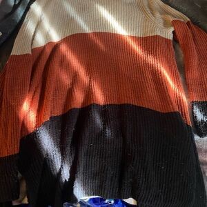 89th & Madison Colorblock Sweater - Cream, Orange, Black